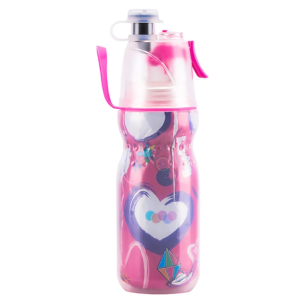 

490ML Sports Water Bottle PE Double Coldr Spray Water Cup Portable Plastic Spray Bottle Leakproof Outdoor Fitness Cooling Tools