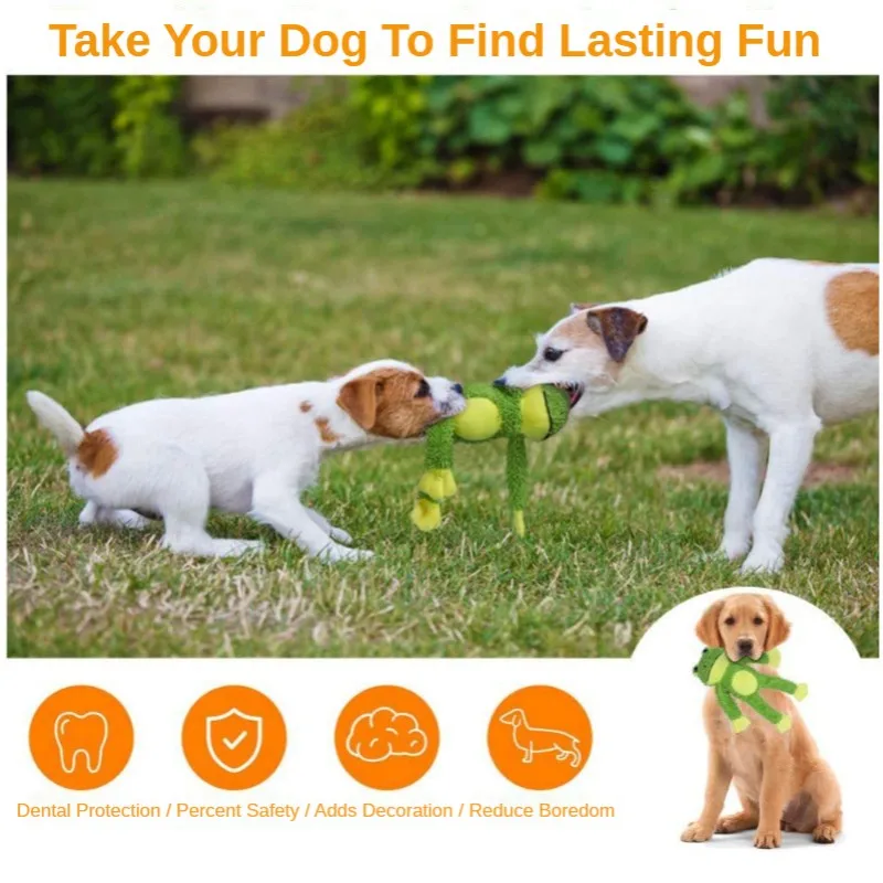 Плюшевая пищащая игрушка H & JOY для собак устойчивая к укусам лягушка жевательная