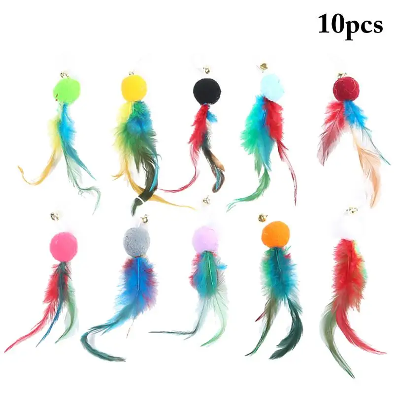 

10 Pcs Interactive Cat Feather Toys Replacement Refill Funny Cat Teaser Wand Refills Toy With Small Bell Cats Toy Accessories