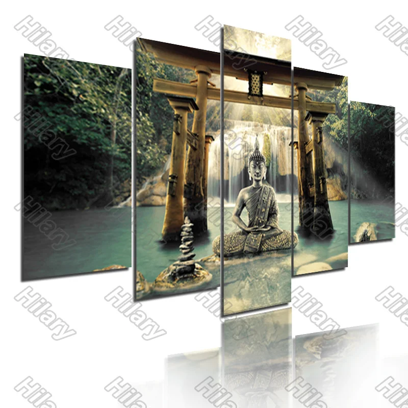 

Poster Buddha Buddha Light Figure Carving Figure Canvas Painting 5Pcs Posters Painting Wall Art Decoration for Living Room