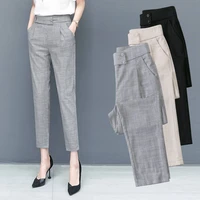 spring autumn fashion women office ankle length pants elastic waist business work wear slim pant black grey trousers