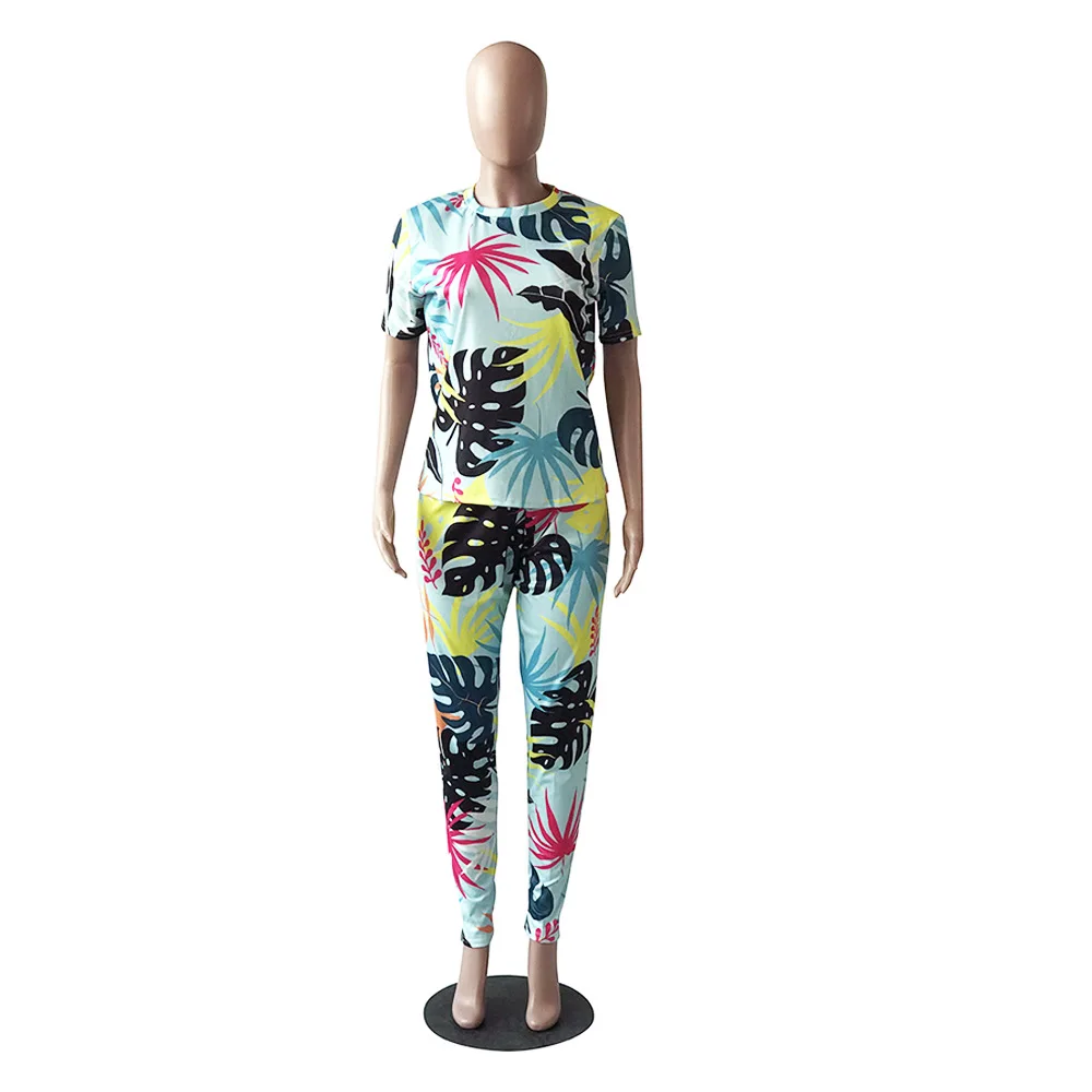 Уникальный принт с коротким рукавом женские комплекты круглым вырезом летний