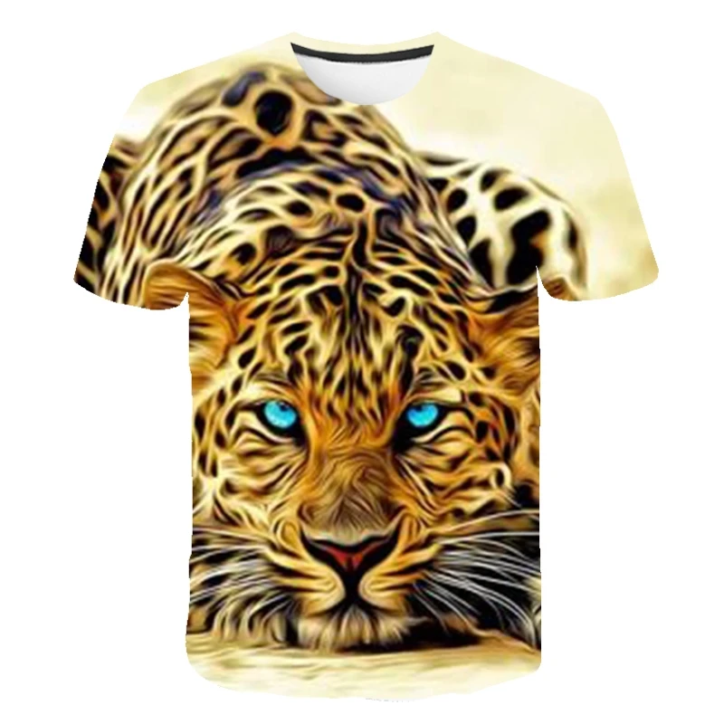 

Мужская футболка с леопардовым принтом, с коротким рукавом и 3D-принтом, в стиле хип-хоп