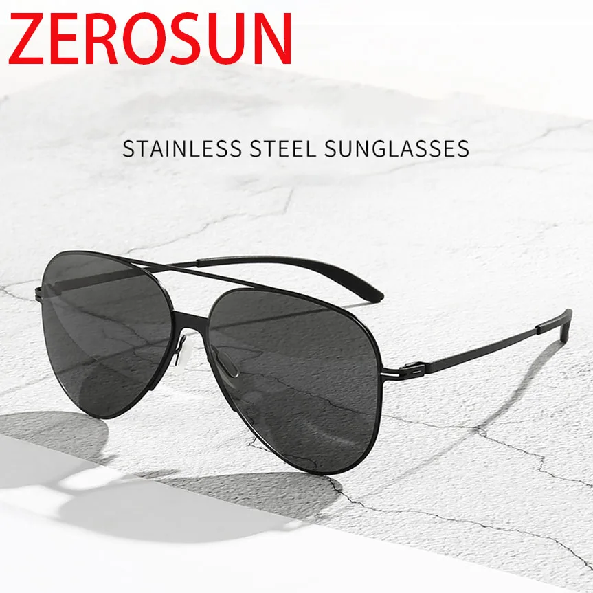 Zerosun поляризованные солнцезащитные очки из нержавеющей стали мужские без винтов