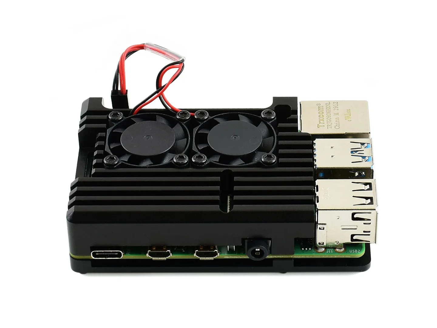 Чехол из алюминиевого сплава для Raspberry Pi 4 Model B черная броня двойные вентиляторы