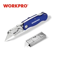workpro aluminum handle folding knife portable utility knife for pipe cable paper cutter with 10pcs blade diy hand tool
