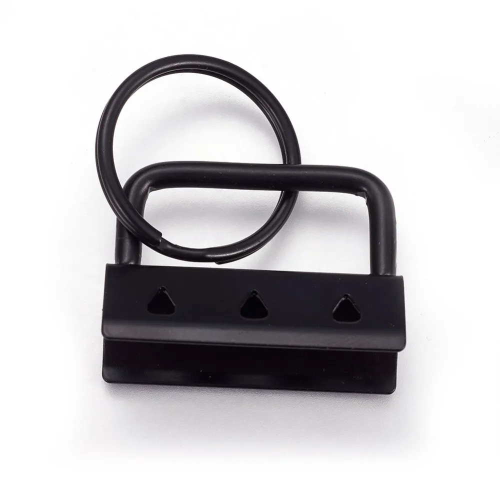 

5 PCS Electrophoresis Iron Split Key Rings Keychain Clasp Findings with Ribbon Ends Black Ring: 24x2.5mm End: 24x32.5x14mm