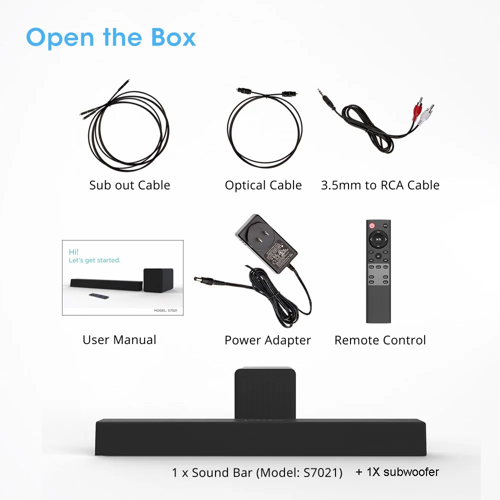 

2.1 TV Sound Bar 100W Bluetooth Speaker Home Theater Sound System 3D Surround SoundBar With Subwoofer Remote Control