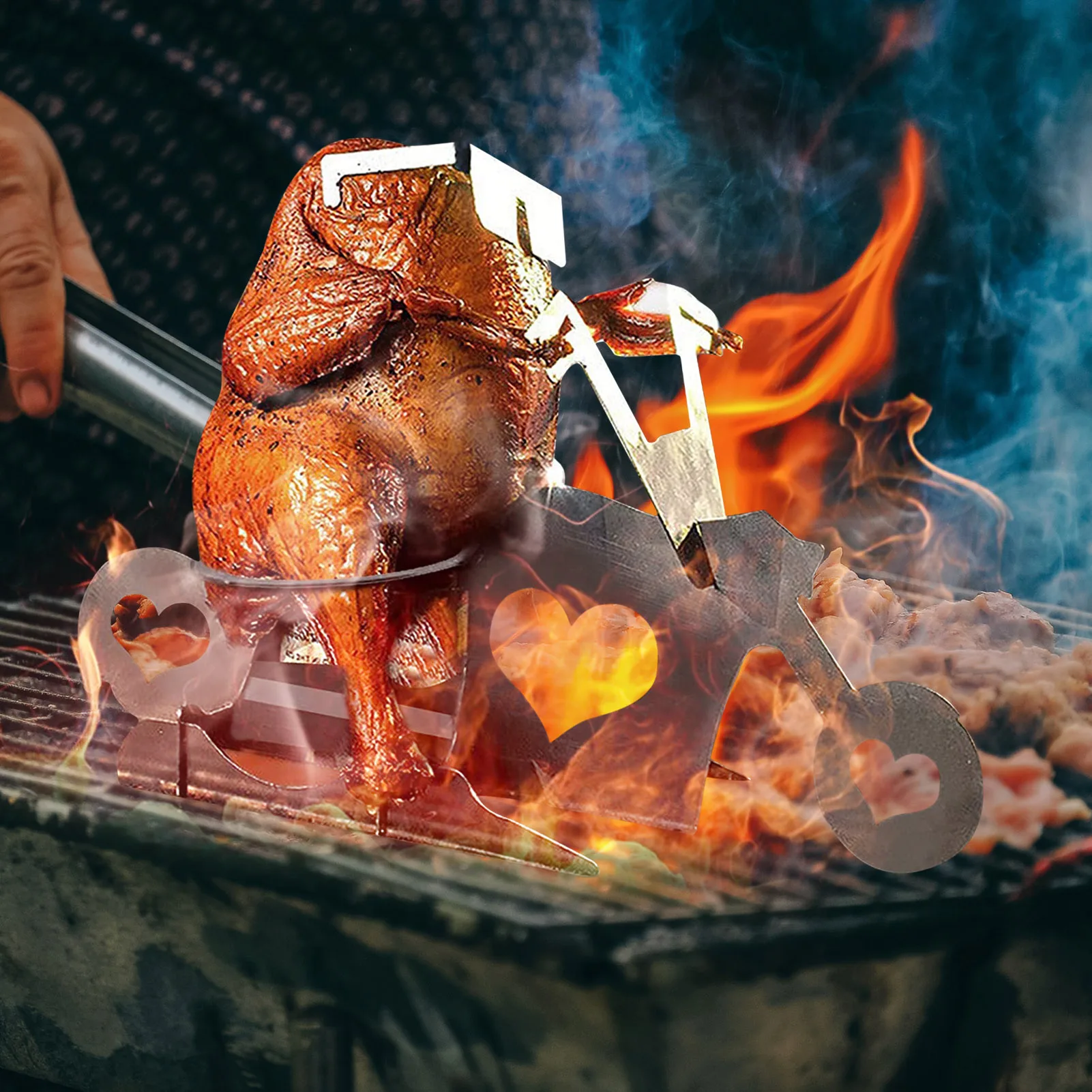 

Stainless Steel Motorbike Beer Can Holder Stand Chicken Roasting Rack for BBQ Chicken Roasting Rack For Outdoor BBQ Universal