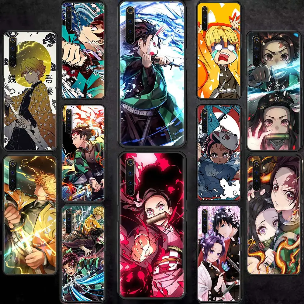 Чехол Kimetsu Oppo Realme чехол для телефона 6 7 C3 8 XT 7i 5 Pro A52 A53 A9 2020 A94 A74 5G черный мягкий |