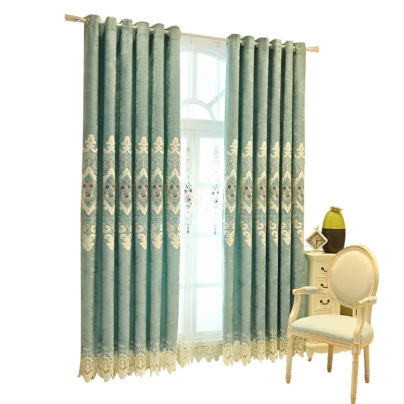

Custom Finished Embroidery Chenille Fabric Shielding Curtains for Living Room Bedroom Floor-to-Ceiling Windows and Curtains