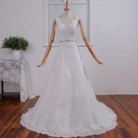crystal vestido de noiva casamento 2018 fashionable romantic v neck lace cheap appliques bridal gown mother of the bride dresses