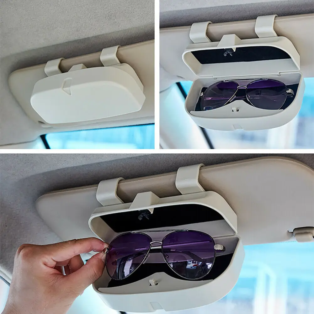 

16.8cm*7.9cm*4.5cm Plastic Car Sunglasses Holder Glasses Case Gray Car Sun Visor Storage Box Auto Accessories Glasses Frame Box