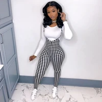 2021 new european and american womens clothing popular houndstooth suspender jumpsuit on major platforms