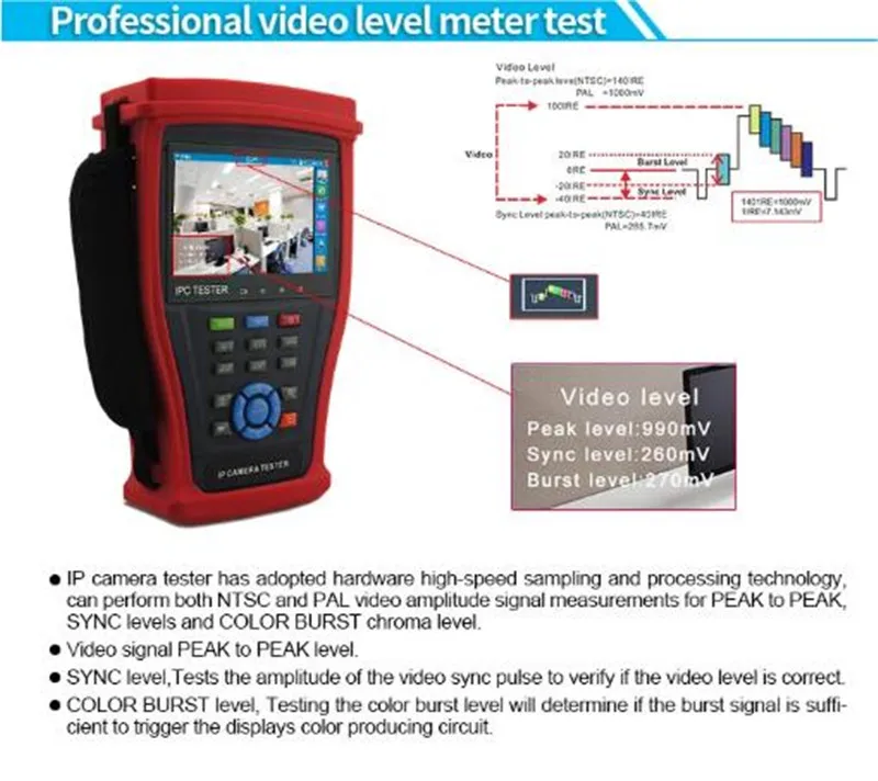 Тестер IP-камеры IPC4300 Plus цифровой мультиметр для CCTV 8 Мп TVI CVI 5 МП AHD SDI H.265 4K |