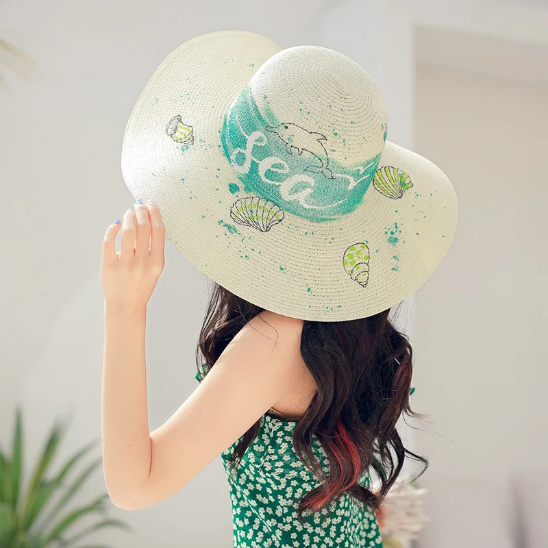 Женская соломенная шляпа с рисунком граффити раскрашенная вручную в виде