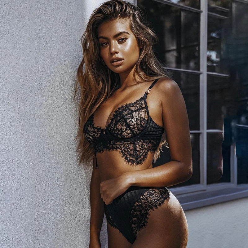 Оптовая продажа Для женщин кружева сексуальный комплект с бюстгальтером и