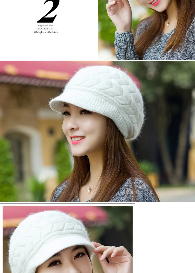 New beanie Elegant women's hat Knitted winter hat for the girl Cap Bow Autumn Ladies Female Fashion Beret Rabbit hair