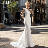 jeheth cap sleeve o neck soft satin beach bridal dress 2021 backless beading plus size bride mermaid wedding gowns for women