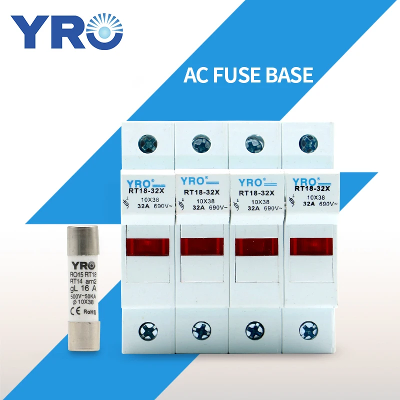 

AC 1Sets 4P LED Fuse Base 690V With 10x38MM Fast Blow Ceramic Fuse Core 0.5A 1A 2A 3A 4A 5A 6A 8A 10A 16A 20A 25A 32A RO15