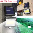 Светодиодный солнечный светильник с датчиком движения, перезаряжаемый водонепроницаемый садовый фонарь на солнечной батарее, Уличный настенный светильник для дорожек, 100COB