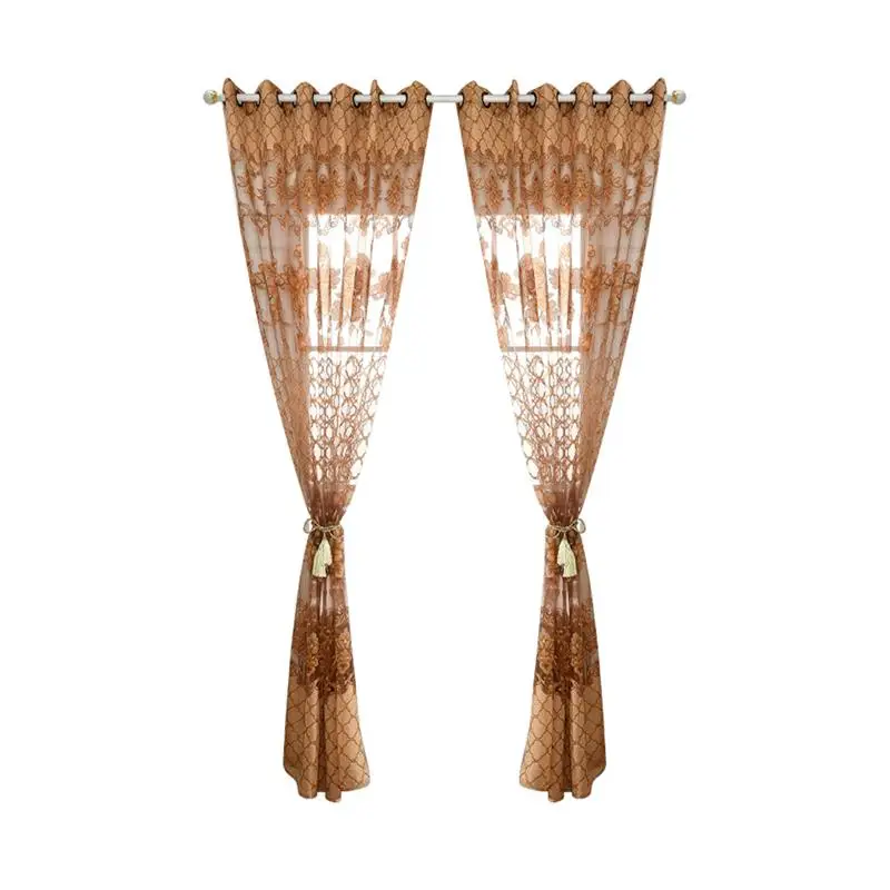 

Semi-Blackout Window Curtains Jacquard Flower Check Pattern Grommet Top Semi Sheer Window Curtain Drapes for Room Decoration