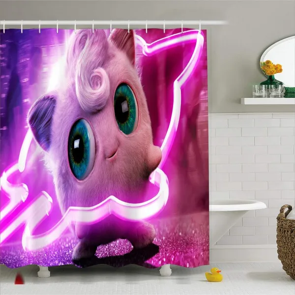 Pikachu занавес для ванной s водонепроницаемый дизайн полиэстер Fabic Шторки для дома, ванной моющиеся украшения занавеска с крючками - Цвет: Color-6