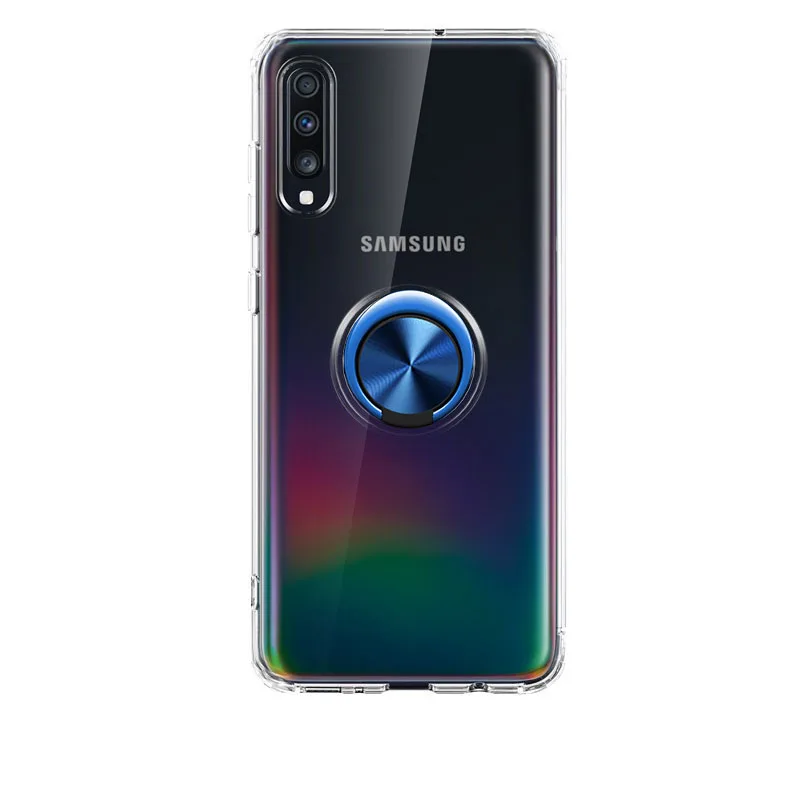 Прозрачная Скоба чехол s для samsung A30S чехол TPU Защитный Мягкий силиконовый чехол с кольцом магнетизм оболочка для samsung a30s A 30s Coque - Цвет: Синий