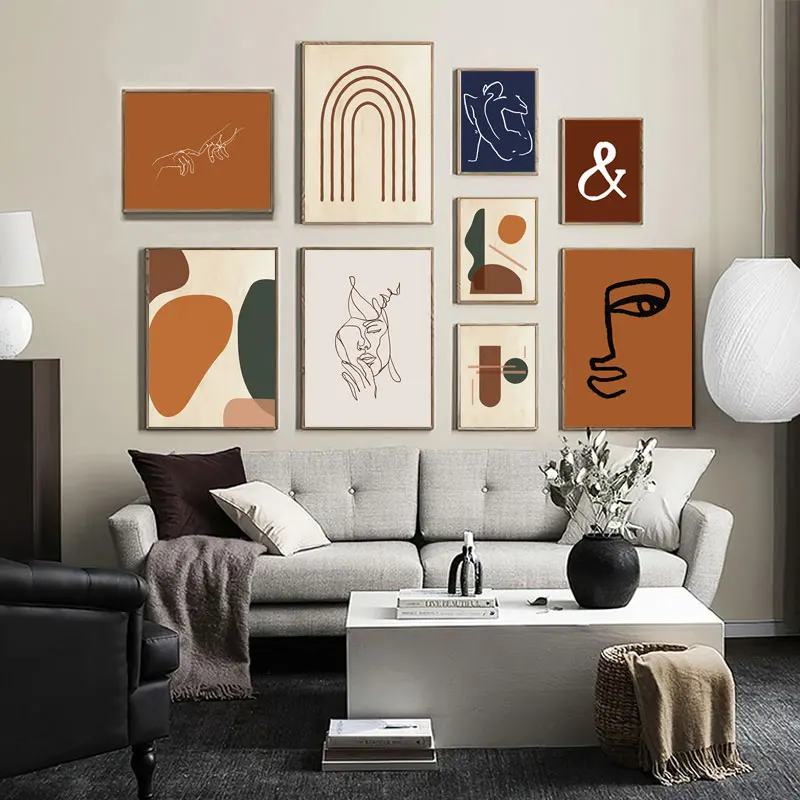 

Abstract Shapes Line Color Block Posters and Prints Burnt Orange Navy Earth Tone Canvas Painting Gallery Wall Art Pictures Decor