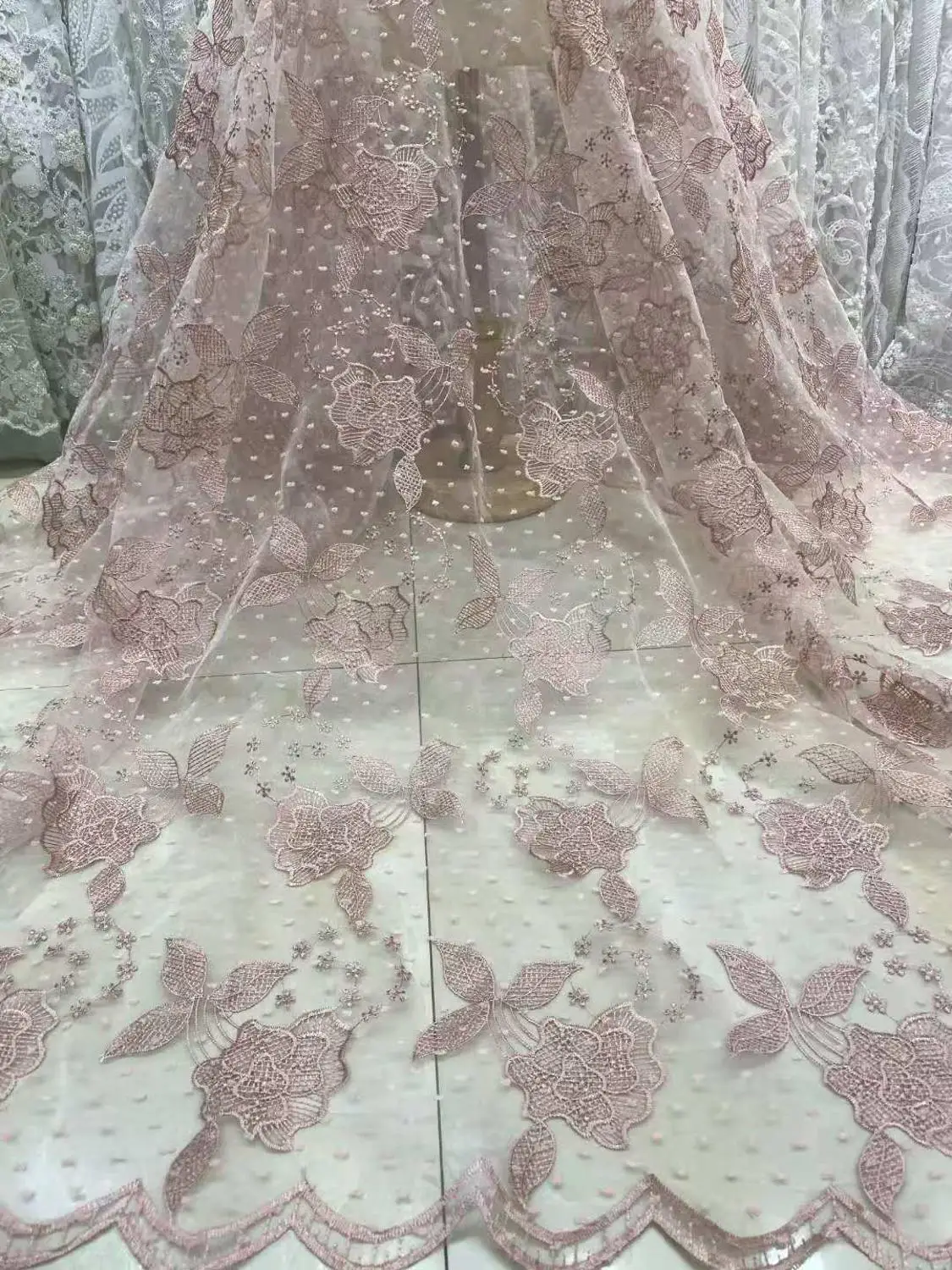 

New embroidery mesh African Nigerian fabric lace for evening dress/ladies formal wear/wedding dress