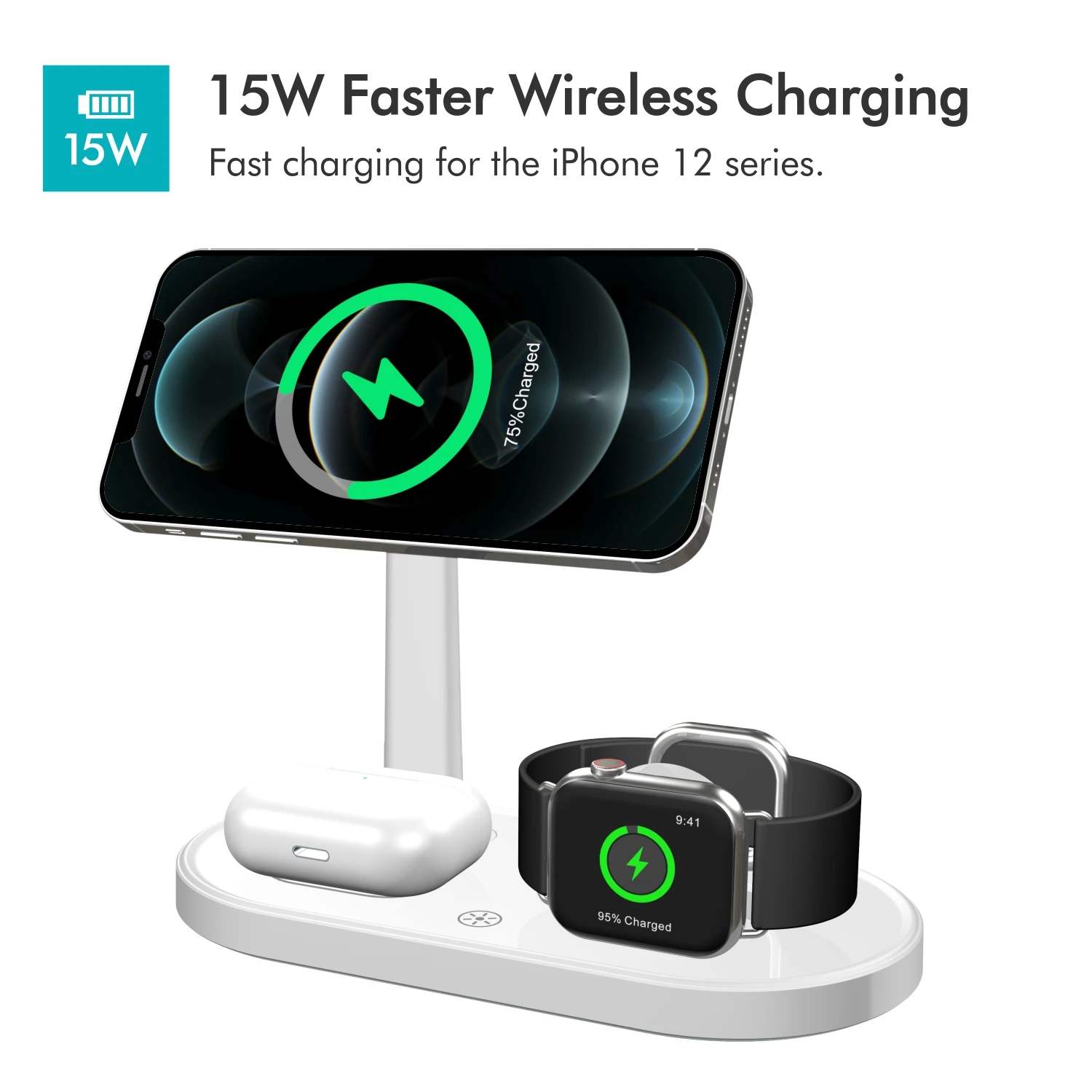 

Магнитное Беспроводное зарядное устройство 3 в 1 для Iphone 12 Pro Max Mini для Airpods Pro iWatch, док-станция для быстрой зарядки, держатель для телефона
