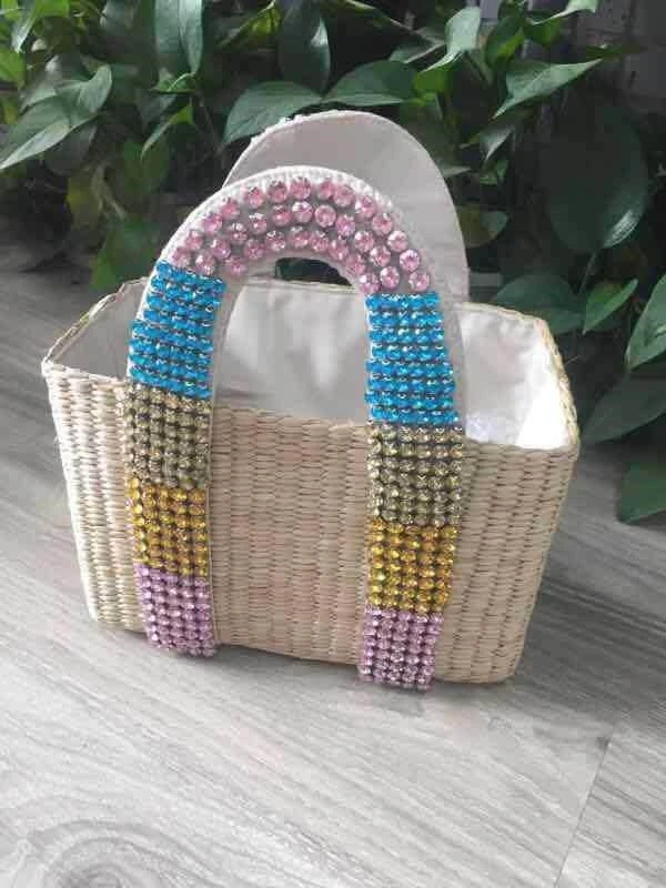 The New Diamond Straw Bag Hand Sewn Water Drill Beaded Ladies Handbags Woven Basket For Women | Багаж и сумки