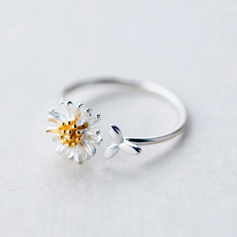 

New Fashion 925 Sterling Silver Daisy Flower Rings for Women Adjustable Size Rings Fine Romantic Wedding Jewelry Anillos Mujer