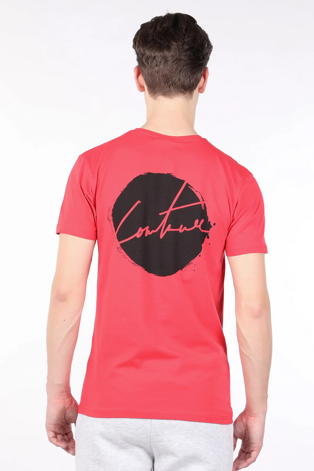 

Mens Pomegranate Flower Printed Back Crew Neck T-shirt