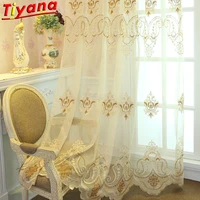 beige luxury embroidered curtain tulle for living room european geometry window drpes for bedroom balcony x hm29130