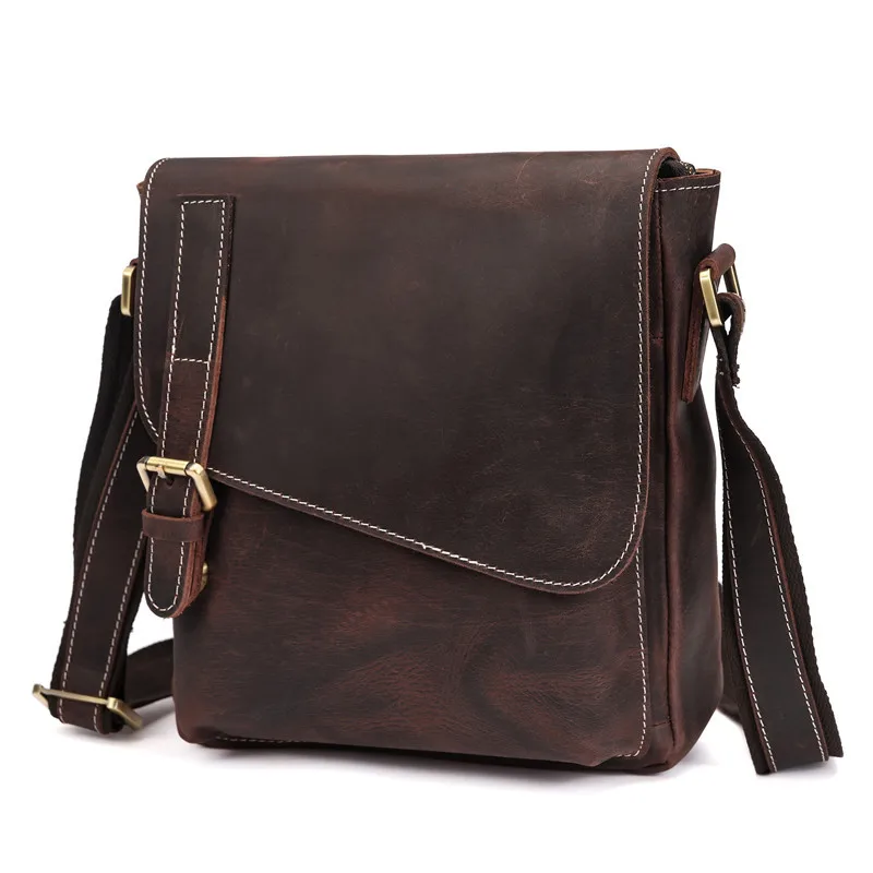 

Men's Shoulder Bag Crazy Horse Leather Handbag for Man Business Briefcase Large Male Cross body Bags Male Messenger Bag for IPAD