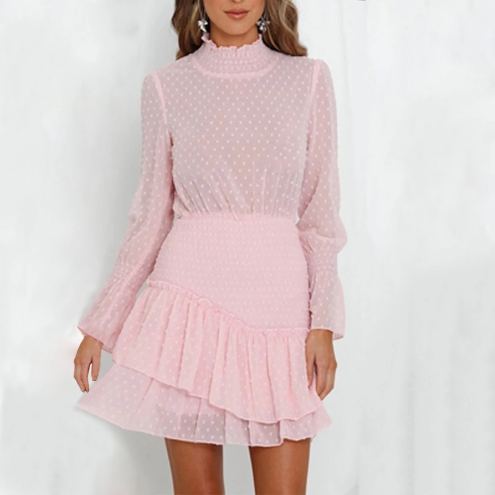 Женское Прозрачное мини-платье принцессы белое платье с оборками и длинным