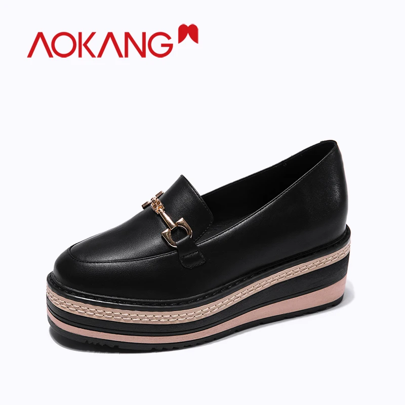 AOKANG/обувь; женские туфли-лодочки; лоферы на платформе; повседневная женская обувь на танкетке; Feminino Zapatillas; женские лоферы без застежки на высоком каблуке