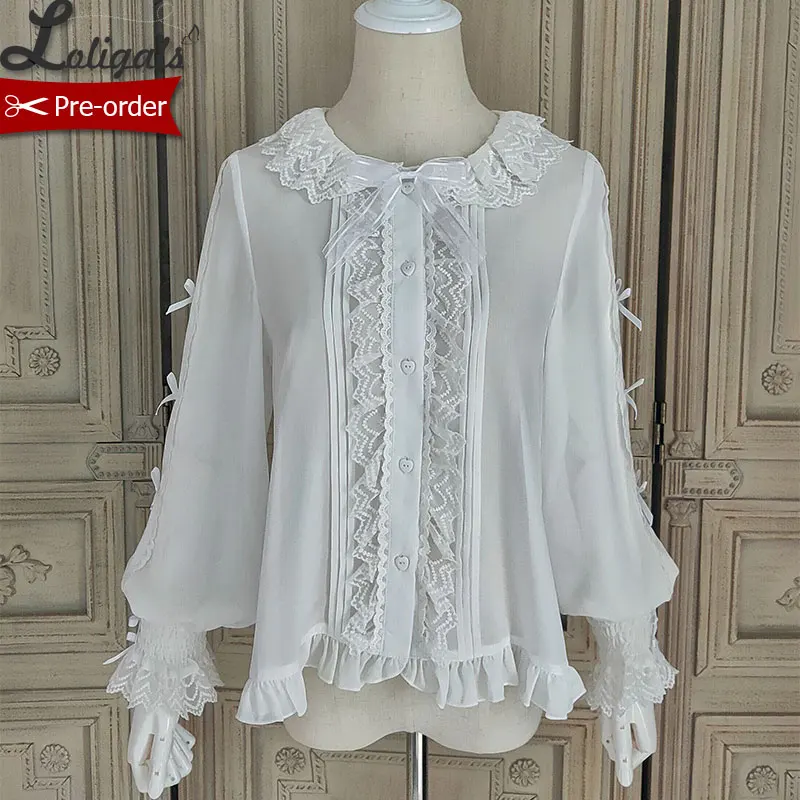 Чайвечерние ринка с котенком ~ Милая женская блузка длинным рукавом от Alice Girl