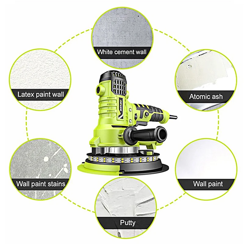 

810W Wall Grinding Machine AC 220V 500-2100R/Min Disc Sander Electric LED Light Vacuum Wall Putty Sandpaper Polisher New