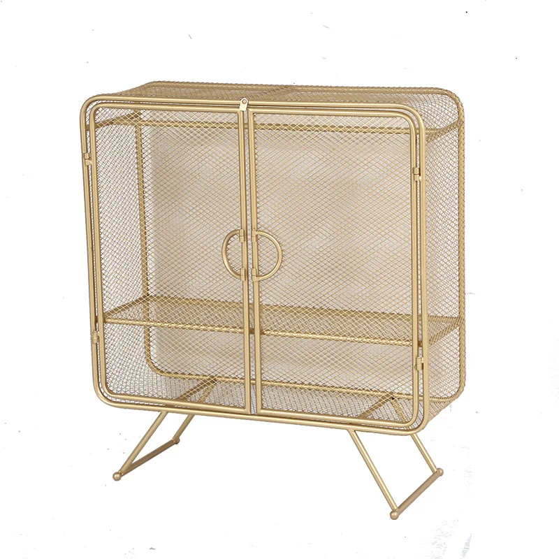 Golden barbed wire Nordic bookcase with door storage shelf bedroom bedside table console |