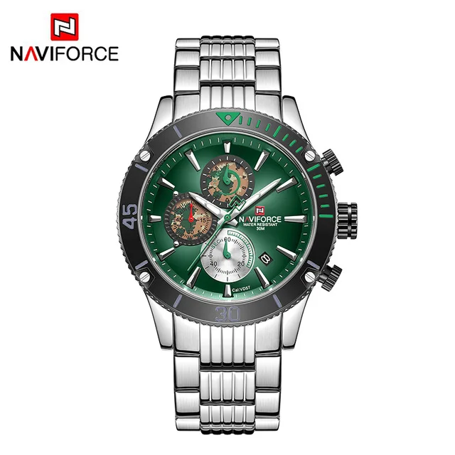 silver green Новые мужские часы NAVIFORCE, армейские военные спортивные наручные часы, мужские водонепроницаемые часы с хронографом и датой, зеленые кварцевые часы, мужские часы - Цвет: silver green