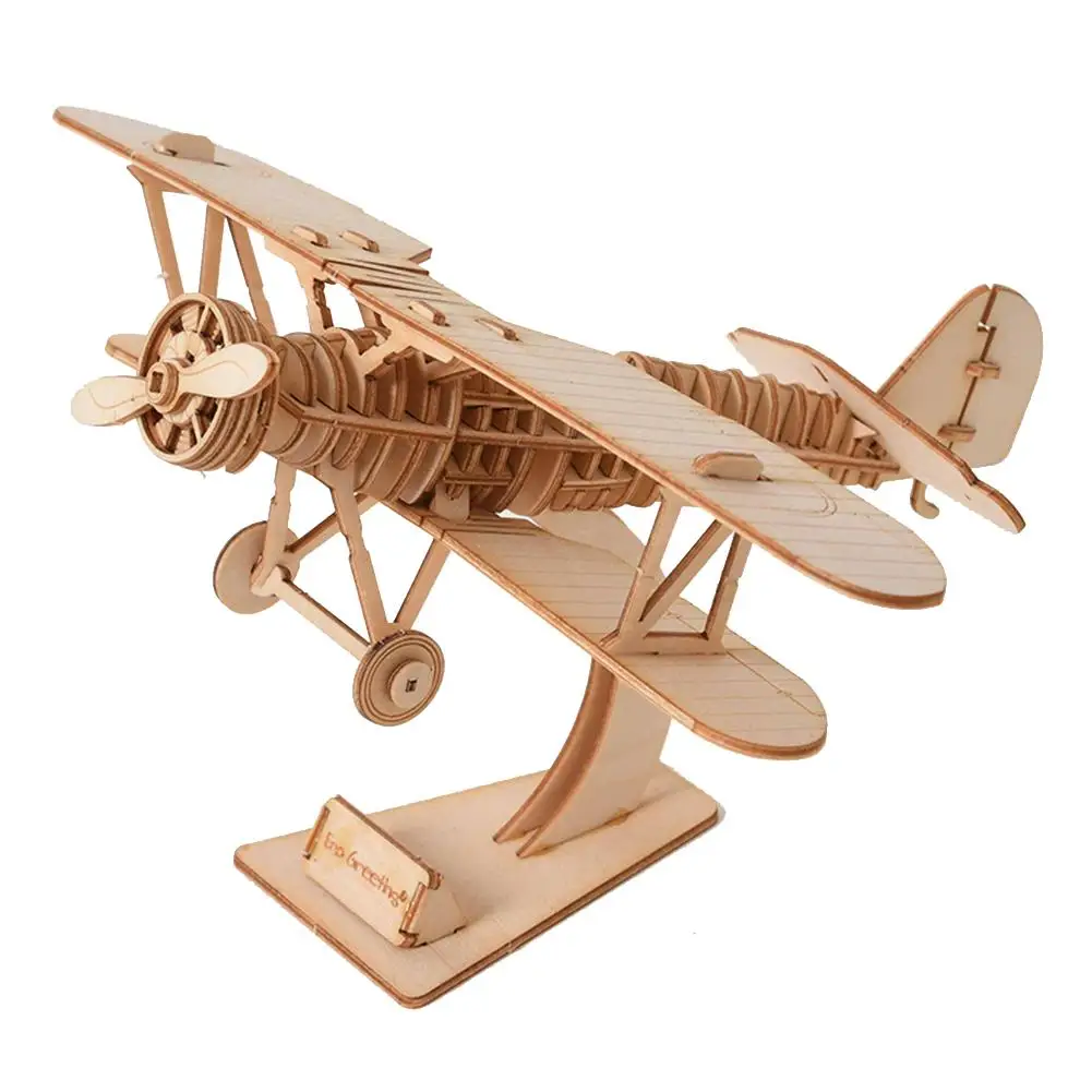 Biplane Наборы моделей для лазерной резки, корабельная игрушка, 3D деревянная головоломка, сделай сам, игрушки, животные, сборка, ремесло, украшение стола, игрушка для детей, детей, взрослых - Цвет: Biplane