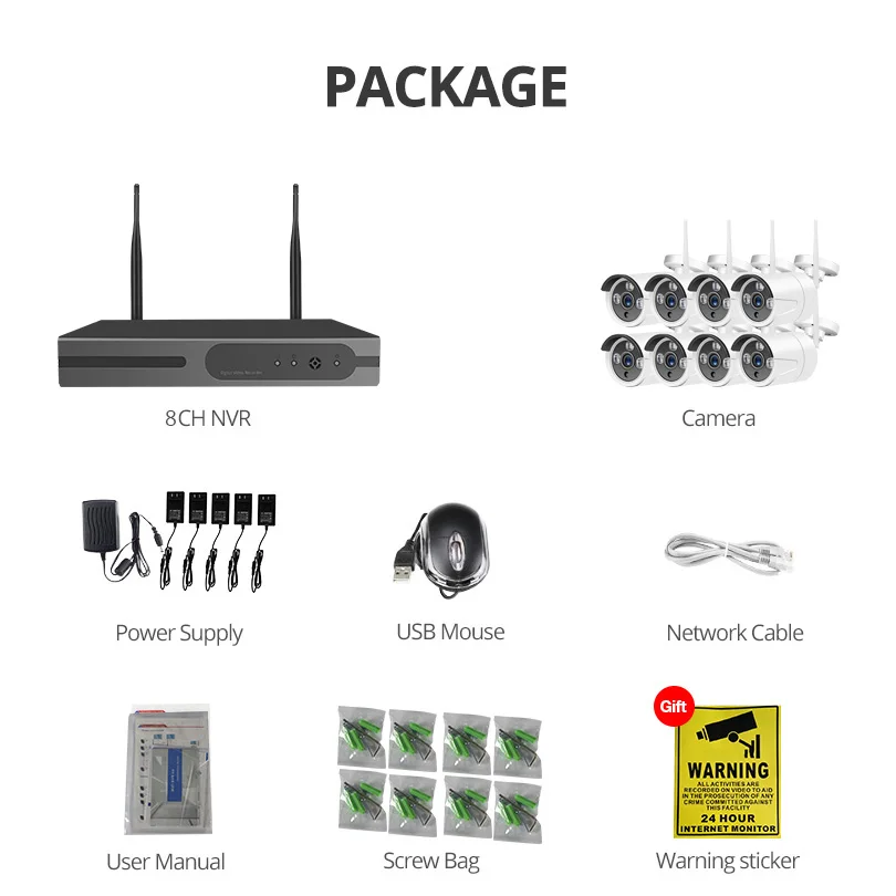 Wheezan система безопасности камеры CCTV Wifi 1080 P NVR 8CH видеонаблюдения HD ip-камера беспроводная наружная домашняя P2P Camara комплект