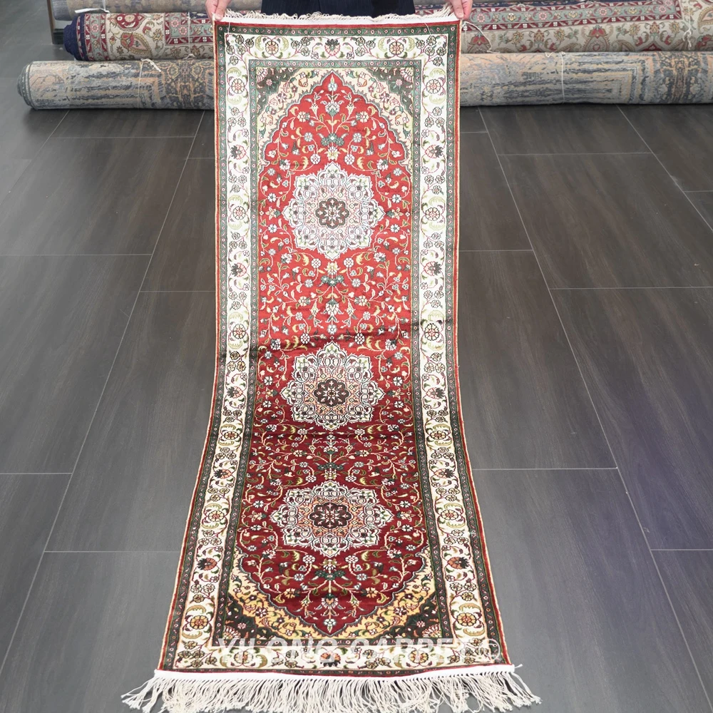 Yilong 2 'x 6' Восточная шелковая дорожка красная изысканная ручная вязка коврик