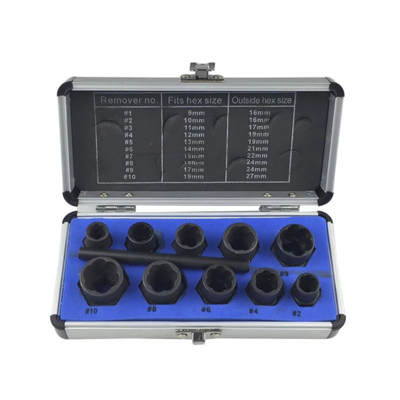 

New 11PC Nut Extractor Metric High Hardness Machine Tool Set Wear and Tear Nut Removal Tool