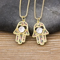 aibef wholesale fashion hamsa gold choker necklace pendant women hand evil eye necklaces charm copper zircon chain jewelry gift