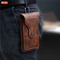 universal leather holster belt case mobile phone bag for iphone 13 case dual pouch men waist bag purse for all most phone models