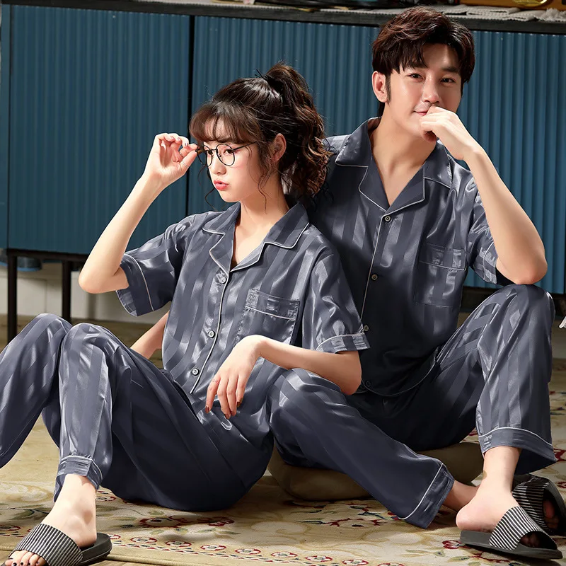 Сатиновый полосатый Ночной костюм комплект из 2 предметов Пижамный для любителей