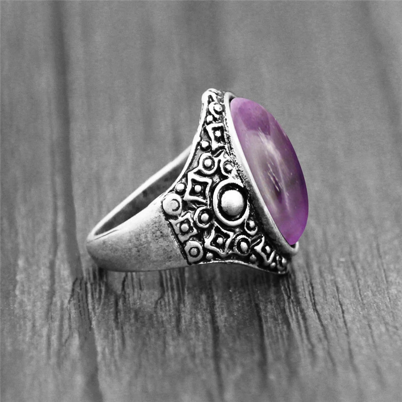 Vintage Oval Amethysts Quartz Jades Rings Antique Silver Plated Natural Stone Tiger Eye Women For | Украшения и аксессуары
